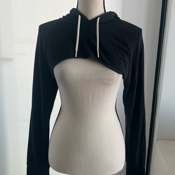 Aerie OFFLINE Black Cropped Hoodie with White Drawstrings | Medium - Picture 1 of 8